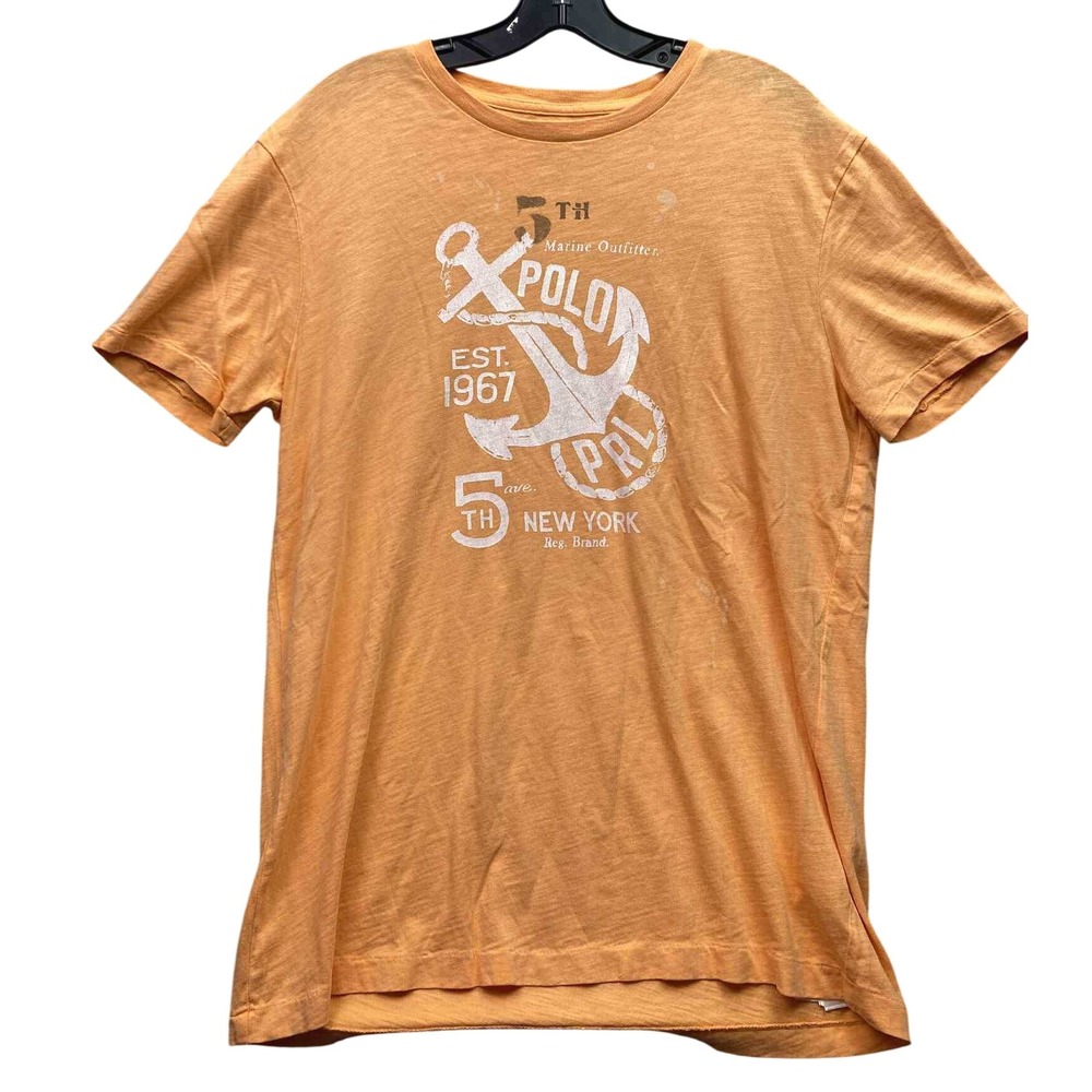 Polo Ralph Lauren Shirt Mens Medium Orange‎ Nautical Costal Beachy Spell Out